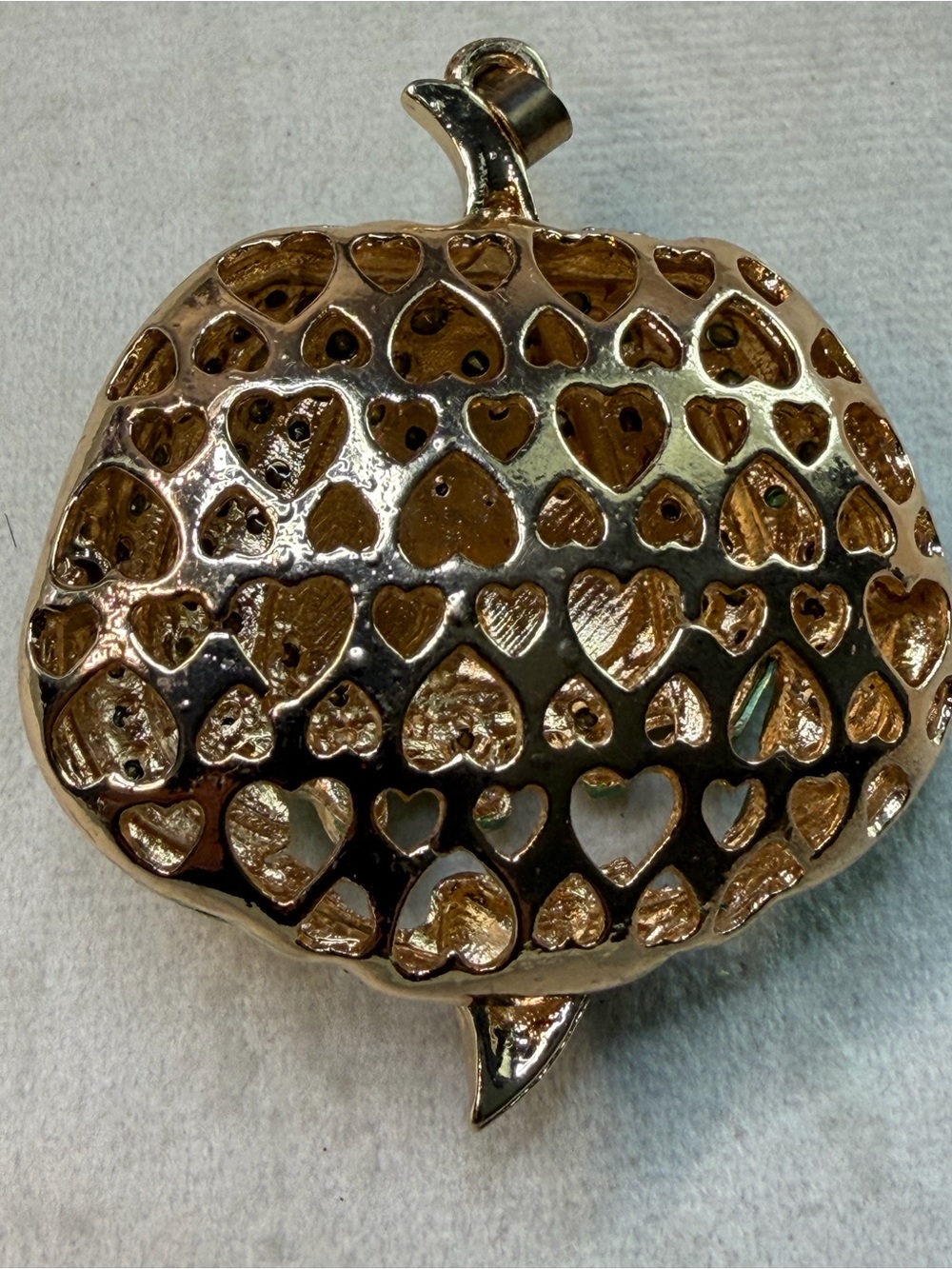 Green Jeweled Pumpkin Pendant with Red Tongue Charm - Picture 3 of 5